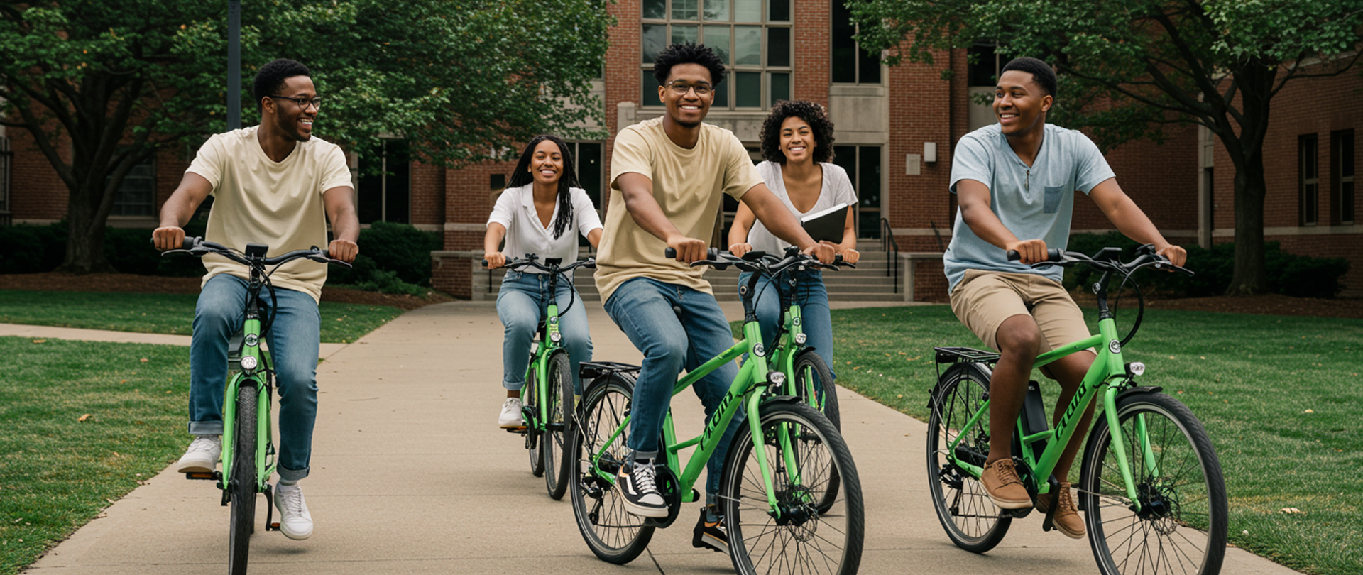 a group of friends on riding rydmie e-bike